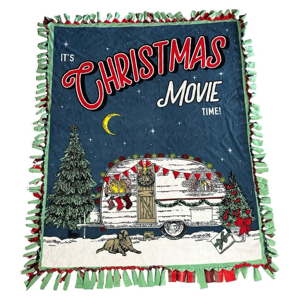 Its Christmas Movie Time Hand Tied Double Sided Fleece Blanket Throw 62" x 58"